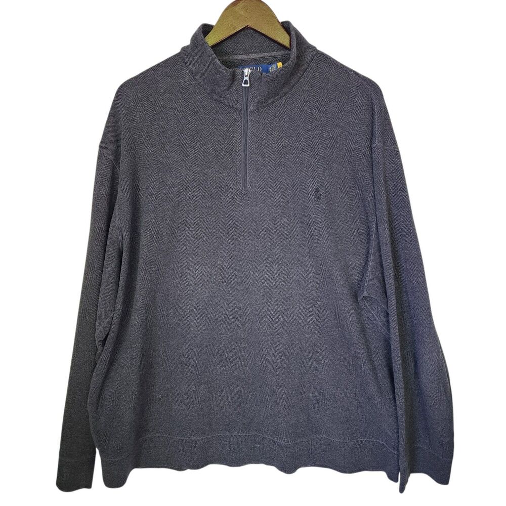 Super Soft Polo Ralph Lauren Half-Zip Sweater Gray Herringbone Men's XXL